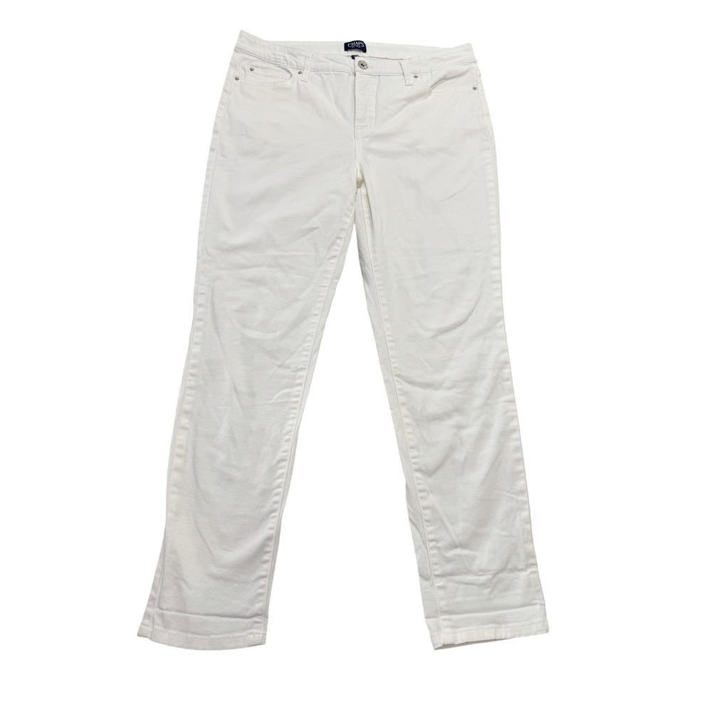 Chaps Womens White Straight Leg Jeans Size 12 Solid Five Pocket Denim Pants